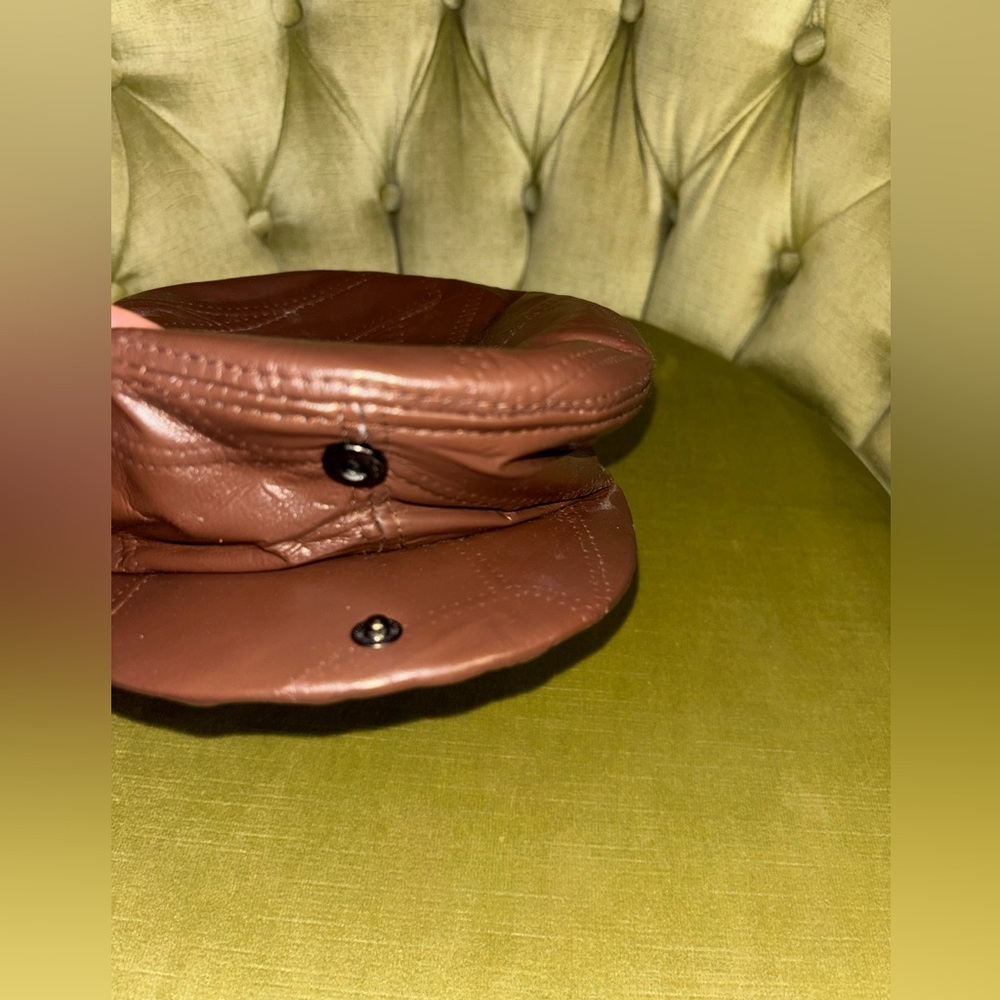 VTG Genuine Leather Mens Brown Newsboy Cabbie Beret Biker Adjustable Hat Cap - Picture 6 of 8